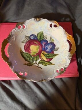 Hand-Painted Fruit Porcelain Serving Bowl with Gold Trim